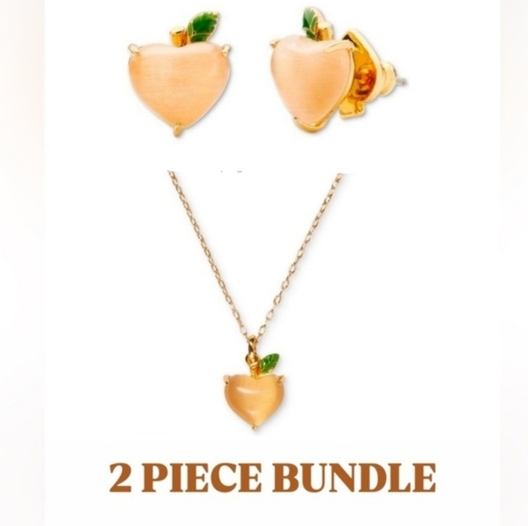 🔹️Kate Spade Fruit Salad Peach Stud Earrings & Matching Mini Pendant Necklace.